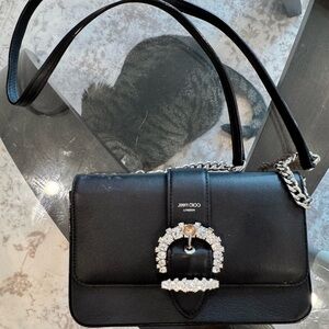 Jimmy Choo Black Crossbody Bag with Crystal Buckle